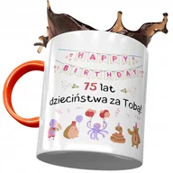 Kubki - Kubek Pomarańczowy na Urodziny 75 75te 75-te z Nadrukiem ze Zdjęciem + Opakowanie na prezent (wzór 02) - miniaturka - grafika 1