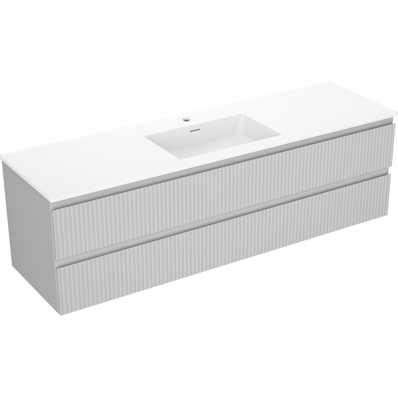 Mexen Rivel szafka łazienkowa 160 cm z umywalką Otis, 2 szuflady, ryflowana , szara mat/biała mat - 91A20-16047-2-BFF62-W18M0