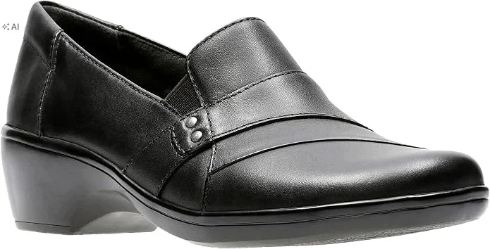 CLARKS CZARNE SKÓRZANE PÓŁBUTY DAMSKIE WSUWANE Z OZDOBNĄ KLAPKĄ 41,5 6PA
