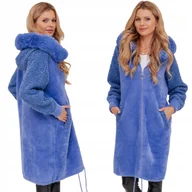 Płaszcze damskie - DŁUGA CIEPŁA ALPAKA Z BARANKIEM PŁASZCZ Z WEŁNĄ CIEPŁY ALPAKI Z KAPTUREM - miniaturka - grafika 1