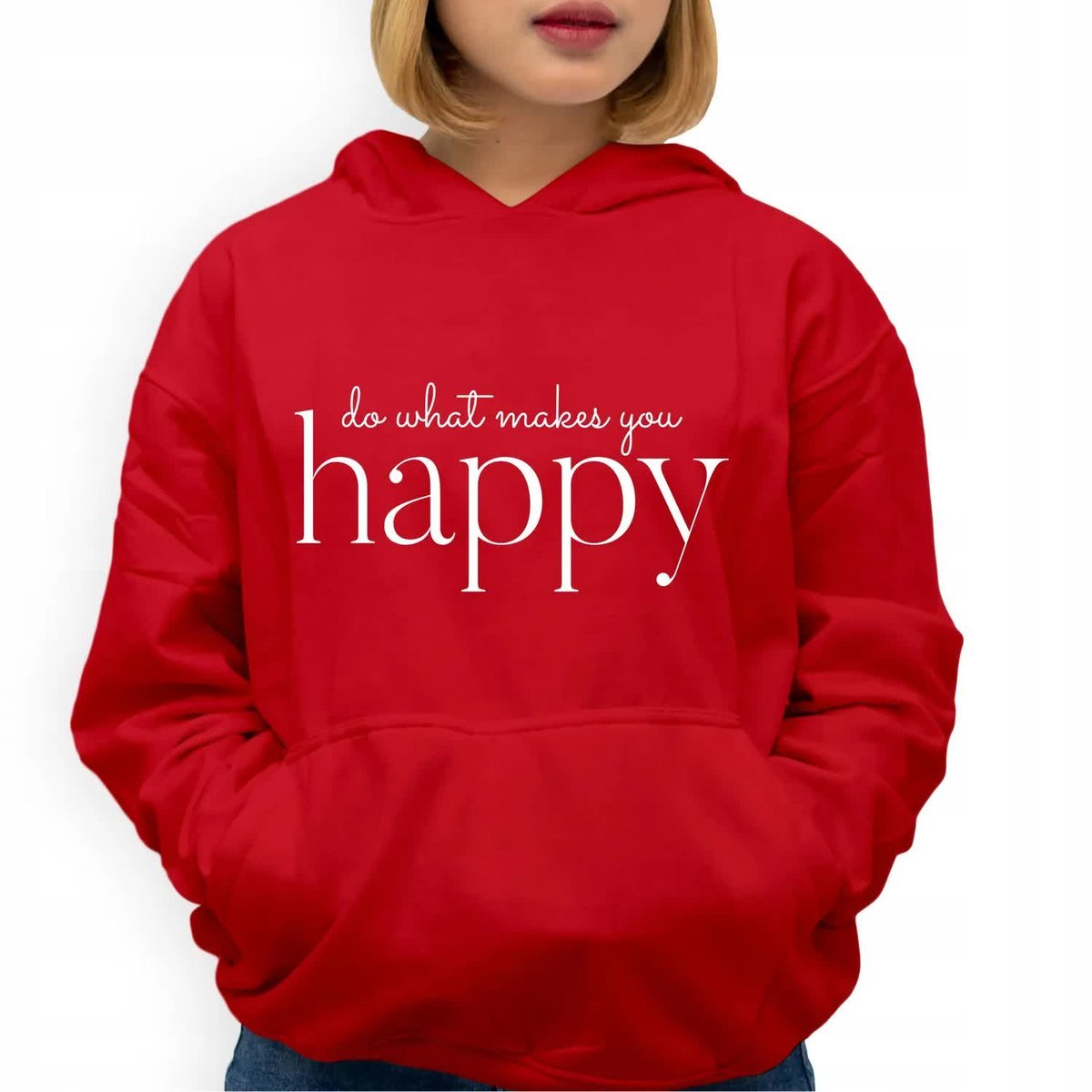 Bluza Damska Czerwona Z Kapturem DO WHAT MAKES HAPPY Na Prezent Wz Roz XL