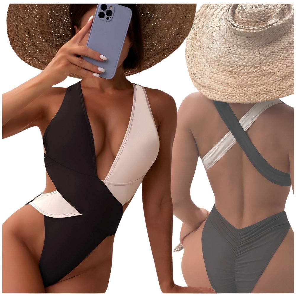 Kostium damski strój jednoczęściowy usztywniany kąpielowy boho L