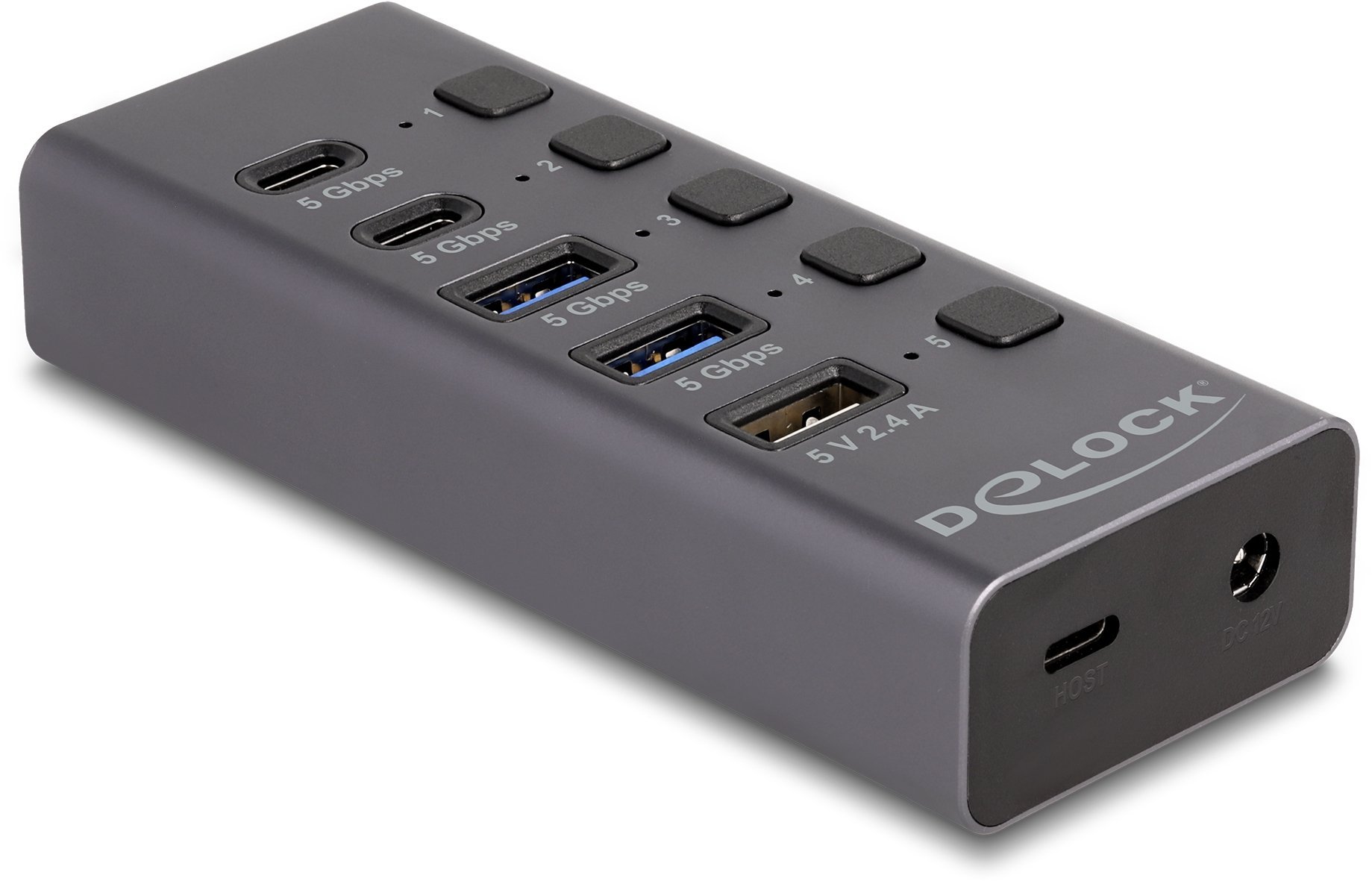 HUB USB Delock USB 5 Gbps Hub z 2 x USB Typ-A i 2 x USB Type-C™ gniazdo i 1 x port szybkiego ładowania + przełącznik 64248