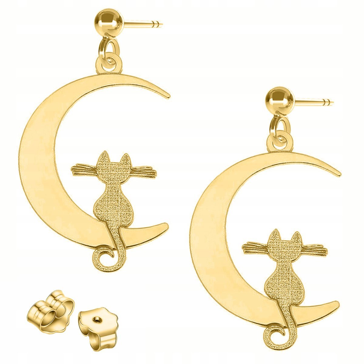 Złote Kolczyki Koty Kotki na Półksięzycu Noc Kotek Księżyce SREBRO 925