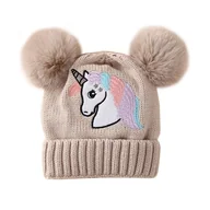 Czapki dla dzieci - Zimowa dzianinowa czapka dziecięca Ciepłe czapki dla chłopców Dziewczynki Niemowlęta Małe dzieci Czapki niemowlęce z podwójnymi pomponami na 1-4 la... - miniaturka - grafika 1
