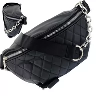Nerki - DAMSKA SASZETKA NERKA TOREBKA CROSSBODY BAG NA RAMIĘ CZARNY PIKOWANA - miniaturka - grafika 1