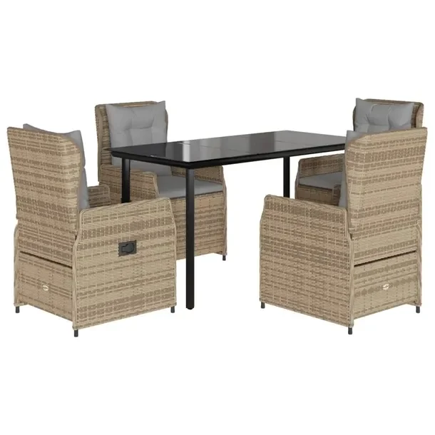 Zestaw Mebli Ogrodowych Rattan PE Czarny Stół 140x70x74 cm, 4 Krzesła Be