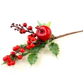 Ozdoby bożonarodzeniowe - Gałązka ostrokrzewu z jabłkiem 25 cm - miniaturka - grafika 1