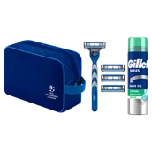 Zestawy kosmetyków męskich - Zestaw Gillette Mach 3, maszynka, 1 sztuka + ostrza, 4 sztuki + żel do golenia, 200 ml + kosmetyczka - miniaturka - grafika 1