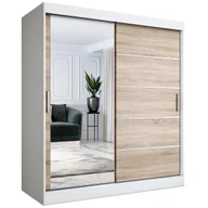 Szafy - Szafa przesuwna MODUO COMFORT 3 180 biała mat/dąb sonoma z lustrem - miniaturka - grafika 1