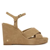 Sandały damskie - Sandały Tommy Hilfiger Suede Wrapped High Wedge FW0FW09218 Brązowy - miniaturka - grafika 1