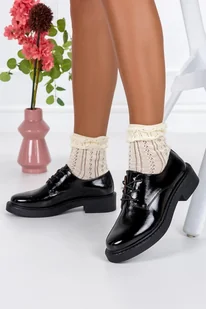 Półbuty Sergio Leone damskie sznurowane lakierowane skórzana wkładka czarne BT194 - Półbuty damskie - miniaturka - grafika 1