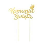 Balony i akcesoria - Topper na tort Pierwsza Komunia, złoty, 16x22,5 cm - miniaturka - grafika 1