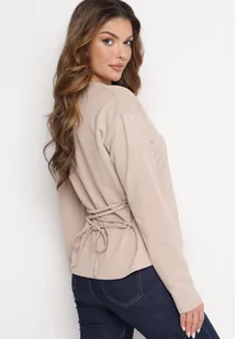 Beżowa Bawełniana Bluza z Długim Rękawem i Ozdobnym Wiązaniem Pinada - Bluzy damskie - miniaturka - grafika 1