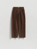 Spodnie damskie - Reserved - Jeansy barrel z zakładkami - dark grey jeans - miniaturka - grafika 1