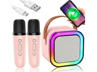 Mikrofon Głośnik Bezprzewodowy Zestaw Karaoke Bluetooth 2 Mikrofony Różowy - Instrumenty muzyczne dla dzieci - miniaturka - grafika 1