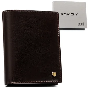 Brązowy klasyczny portfel męski ze skóry naturalnej ROVICKY duży rozbudowany na karty pionowy bez zapięcia pudełko na prezent ochrona RFID - Portfele - miniaturka - grafika 1