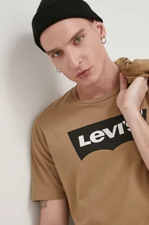 Koszulki męskie - Levi's t-shirt bawełniany kolor brązowy z nadrukiem - grafika 1