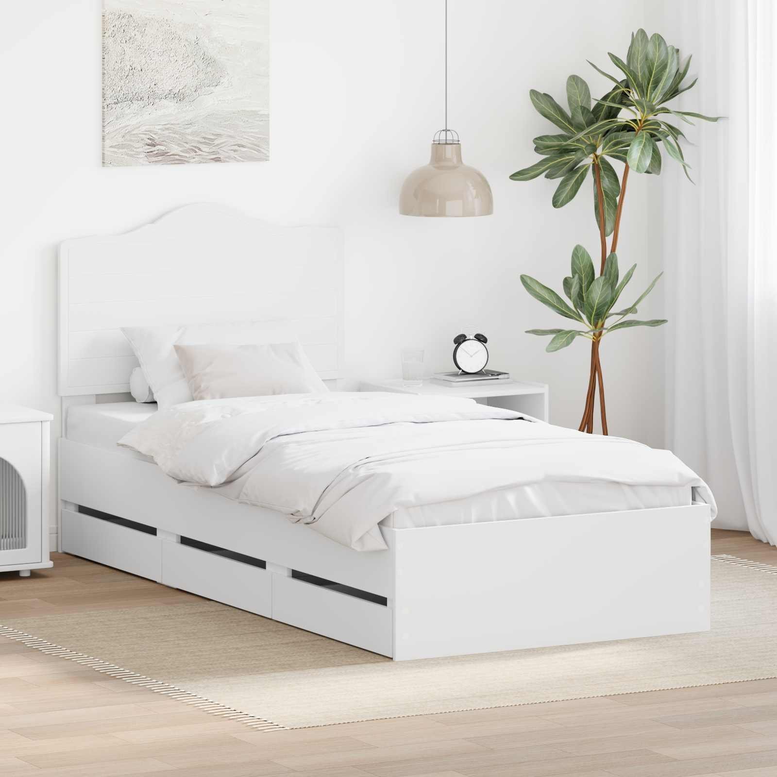 vidaXL Ramka łóżka z szufladą Biały 98.5 x 200 cm Drewno inżynieryjne