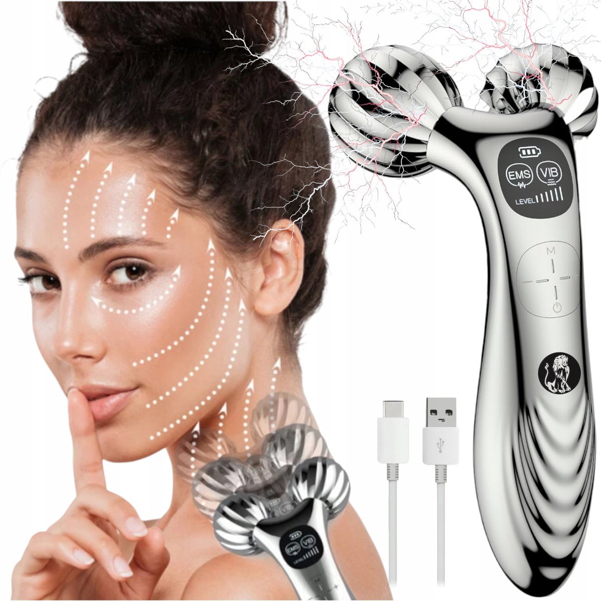 Masażer twarzy elektryczny Roller do masażu z EMS i wibracją kulowy lifting