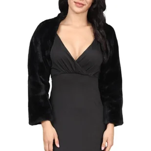 Handcess Kurtka Ślubna z Sztucznego Futra z Kapturem Czarna, L - Moda i Uroda OUTLET - miniaturka - grafika 1