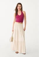 Koszulki i topy damskie - Stradivarius Krótki top z dekoltem halter Burgundowy M - miniaturka - grafika 1