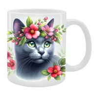 Kubki - Kubek Kot Rosyjski niebieski - Kolekcja Floral - miniaturka - grafika 1