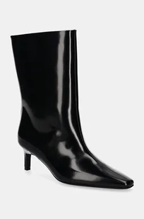 Calvin Klein botki skórzane HEEL MID BOOT 50 LTH damskie kolor czarny na szpilce HW0HW02151 - Botki damskie - miniaturka - grafika 1