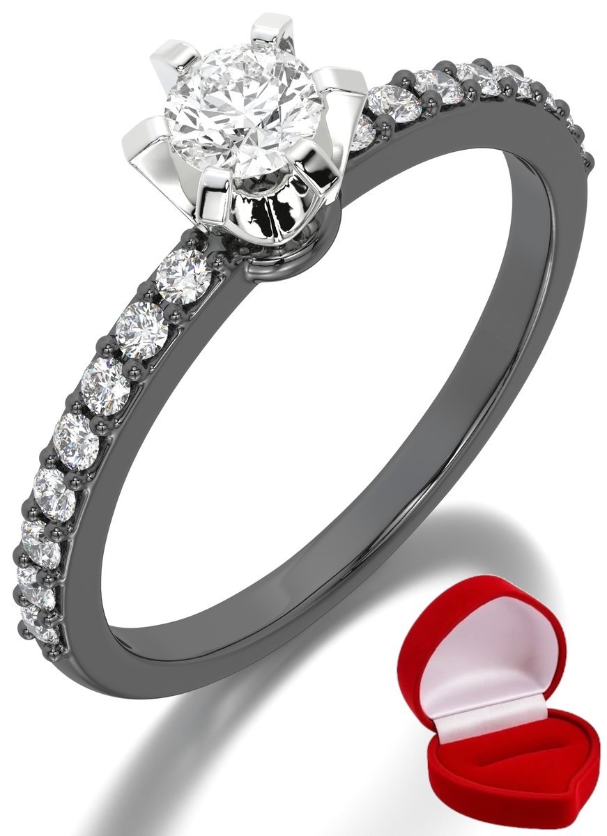 ZŁOTY PIERŚCIONEK ZARĘCZYNOWY 585 14k SZAFIR 0,19 ct CZARNE ZŁOTO R28