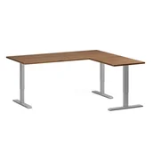 Biurka - Stół z regulacją wysokości, 3 silniki, 745 - 1215 mm, narożnik L/P, blat 1800 x 1600 mm, podstawa szara, orzech - miniaturka - grafika 1