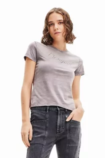 Koszulki sportowe damskie - Desigual t-shirt bawełniany kolor szary - grafika 1