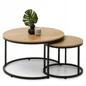 Ławy i stoliki kawowe - Komplet Okrągłych Stolików Kawowych W Industrialnym Stylu Karel Dąb Czrny - miniaturka - grafika 1