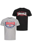 Koszulki męskie - Lonsdale Gearach Męski T-shirt o regularnym kroju, dwupak, Marl Grey/Black, L - miniaturka - grafika 1