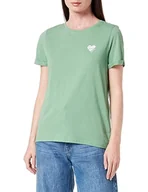 Koszulki i topy damskie - ONLY Damska koszulka Onlkita Life S/S Logo Top Noos, Stone Green/Print: silver Glitter Heart, L - miniaturka - grafika 1