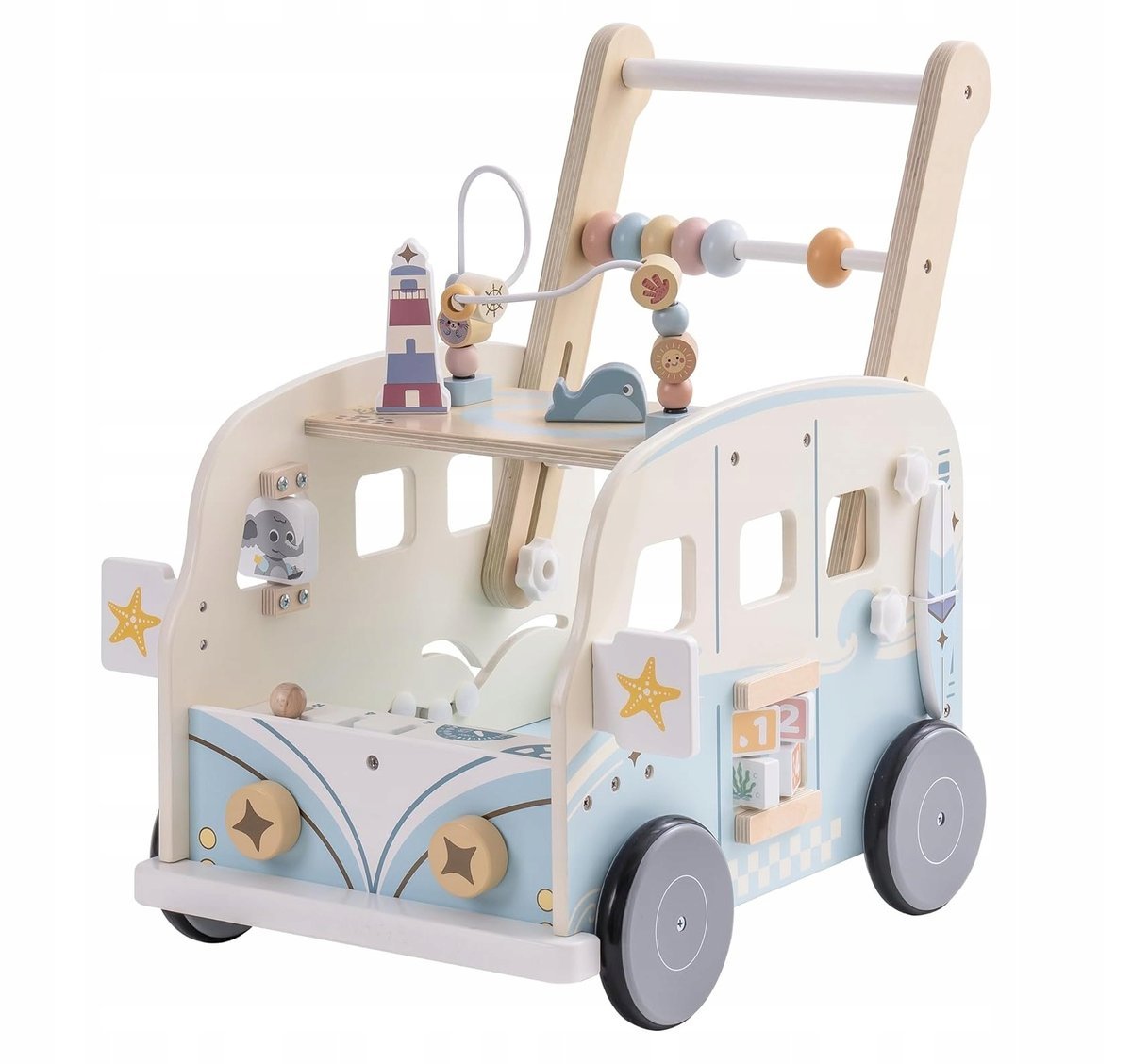 ROBUD Drewniany Wózek do Nauki Chodzenia z Centrum Aktywności