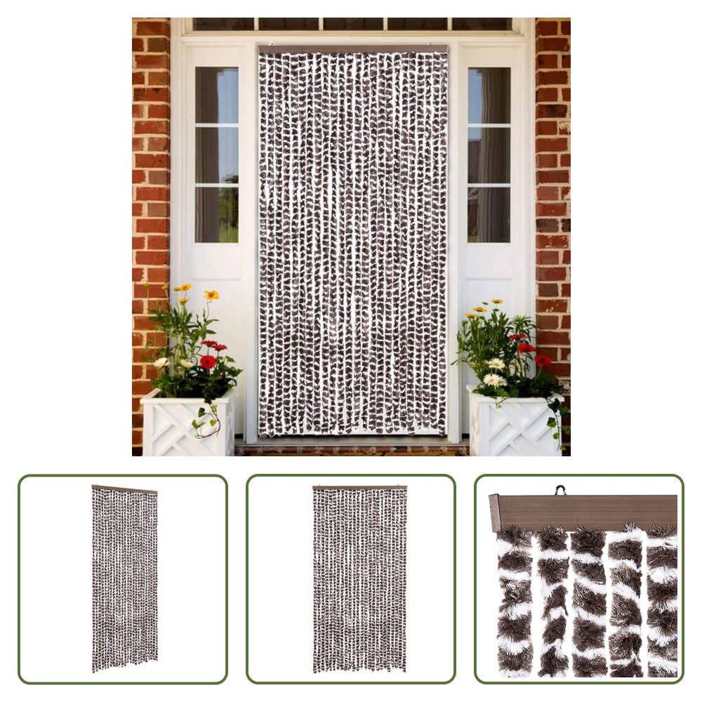 The Living Store Zasłona Muchowa Brązowo-Biała 100x230 cm Szenilowa