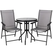 Meble ogrodowe - Zestaw mebli ogrodowych stół okrągły i 2 krzesła metalowe komplet na balkon czarno-szary - miniaturka - grafika 1