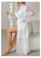 Szlafroki damskie - Damski szlafrok z prześwitującymi elementami - Biały - miniaturka - grafika 1