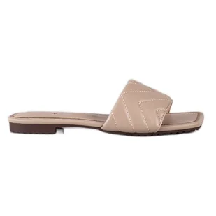 S. BARSKI Pikowane Klapki S.BARSKI beżowy - Klapki i japonki damskie - miniaturka - grafika 1