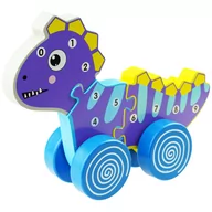 Układanki dla dzieci - Drewniana zabawka 3D Dinozaur na kółka do ciągnięcia - miniaturka - grafika 1