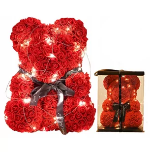Miś Z Róż 40 Cm Xxl Prezent Box Lampki  Led Rose Bear - Sztuczne kwiaty - miniaturka - grafika 1