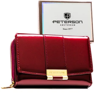 Mały portfel damski PETERSON elegancki lakierowany na zatrzask i suwak ochrona kart RFID modny fioletowy - Portfele Mały portfel damski PETERSON elegancki lakierowany na zatrzask i suwak ochrona kart RFID modny fioletowy - Portfele - miniaturka - grafika 1