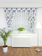 Firany - Firana gotowa z zasłonami ozdobiona różami- biała, zestaw dekoracyjny - miniaturka - grafika 1