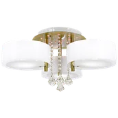 Lampy sufitowe - Mdeco Abażurowa LAMPA sufitowa DRS8006/3 21QG MDECO glamour OPRAWA z kryształkami do jadalni biała mosiądz DRS8006/3 21QG - miniaturka - grafika 1