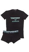 Koszulki męskie - Emporio Armani Męski T-shirt + Trunk Megalogo Underwear, czarny, XL - miniaturka - grafika 1