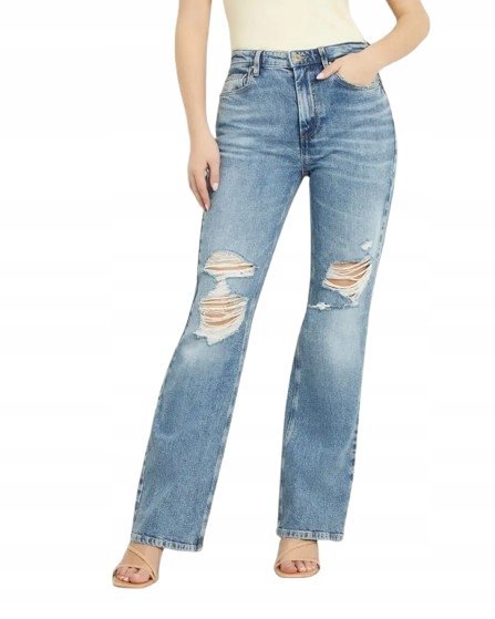 GUESS JEANSY DŁUGIE PROSTE Z PRZETARCIAMI BAWEŁNA 38 GMA