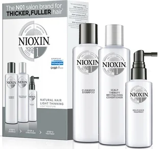 Nioxin Hair System 1 Kit W Kosmetyki Zestaw kosmetyków 150ml System 1 Cleanser Shampoo + 150ml System 1 Scalp Revitaliser Conditioner + 50ml System 1 Scalp Treatment 49229 - Zestawy kosmetyków damskich - miniaturka - grafika 1