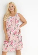 Sukienki - Różowa Trapezowa Sukienka Midi w Kwiaty Lexani - miniaturka - grafika 1