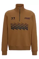 Bluzy męskie - BOSS Męska bluza Zeretrobike z bawełny Terry z zamkiem błyskawicznym na kołnierzu i detalami w stylu wyścigowym, jasny beż, XL - miniaturka - grafika 1