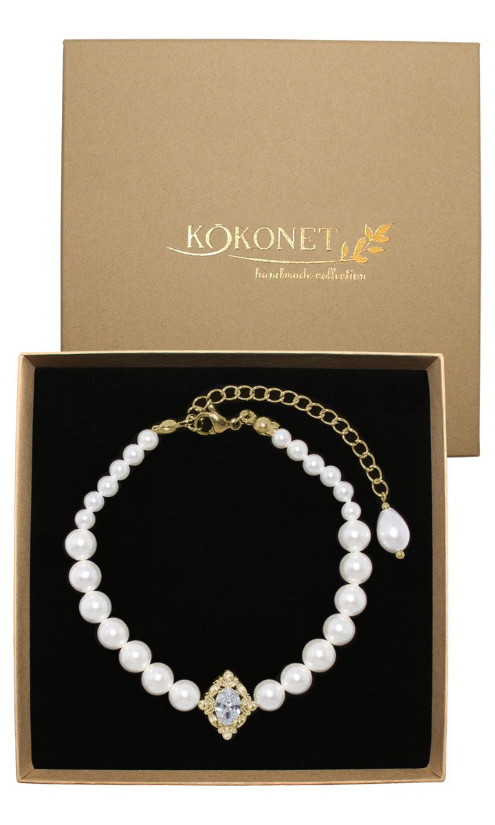 Złota bransoletka z perłami perłowa aplikacja VINTAGE robiona ŚLUBNA